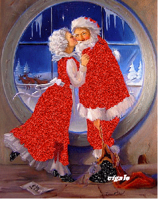 Mère et Père Noël qui s'embrassent